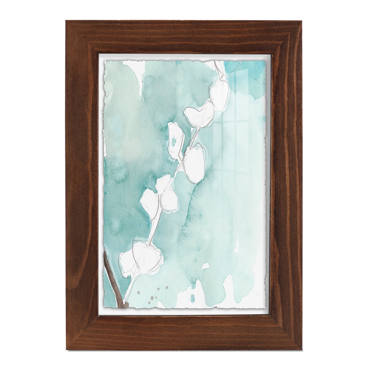 Ginkgo on Dusty Teal V - Framed Print w/glass - Chestnut