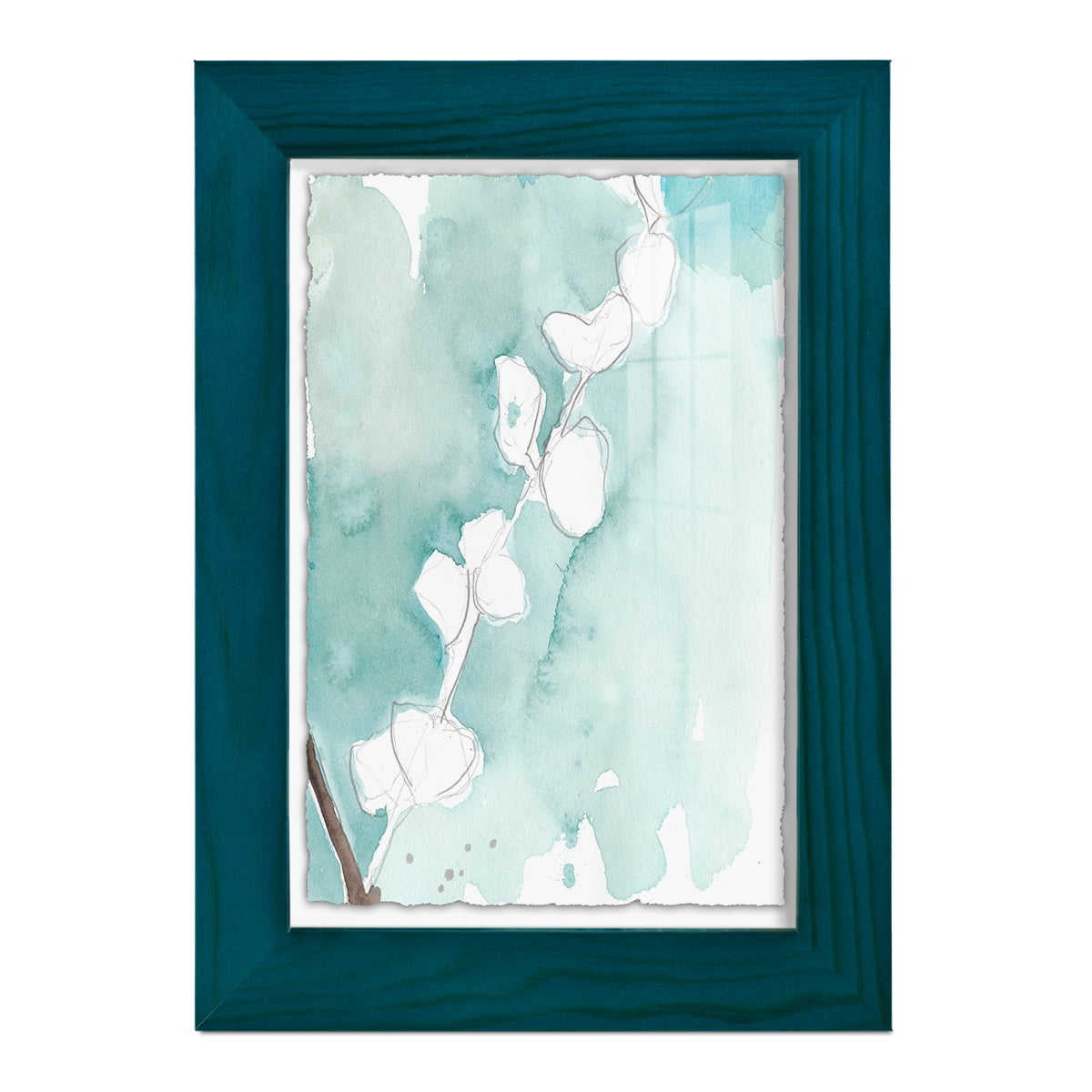 Ginkgo on Dusty Teal V - Framed Print w/glass - Ocean Blue