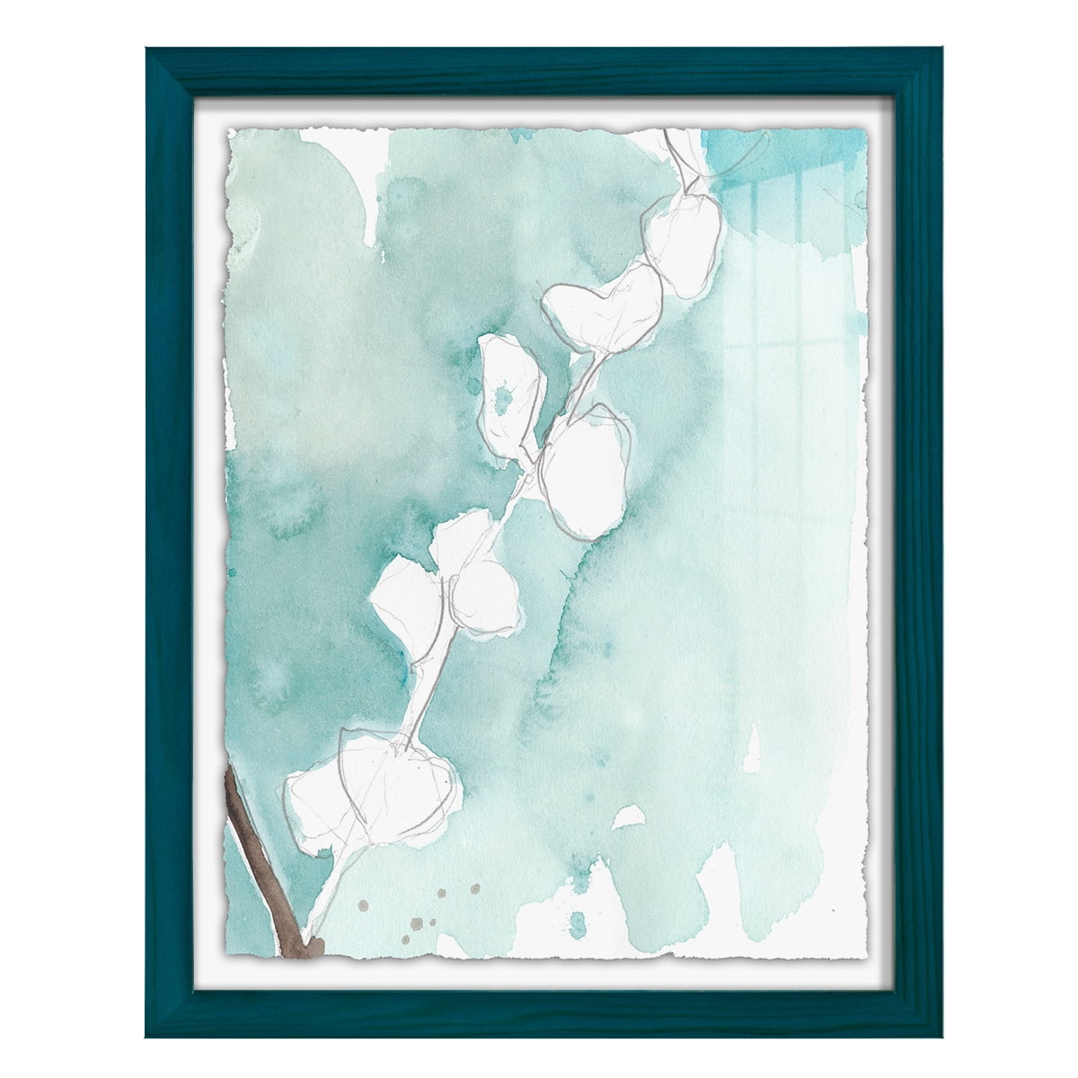 Ginkgo on Dusty Teal V - Framed Print w/glass - Ocean Blue