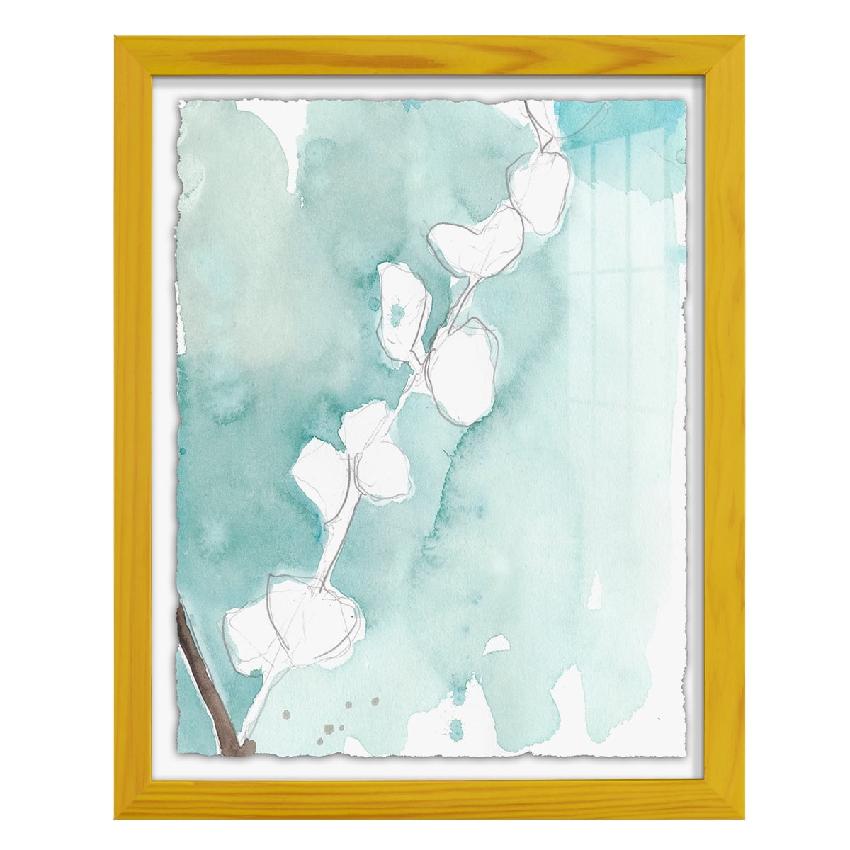 Ginkgo on Dusty Teal V - Framed Print w/glass - Sunflower Yellow