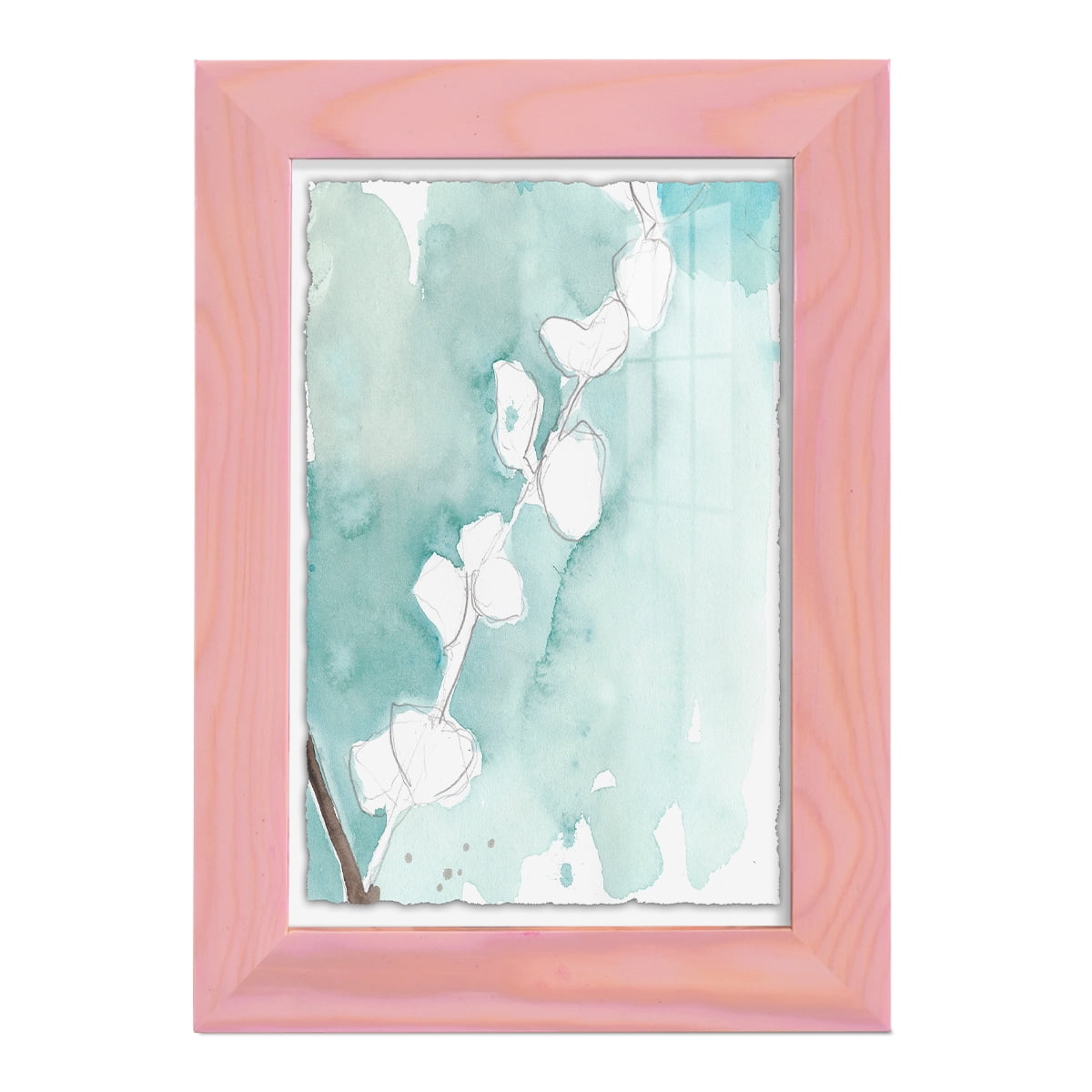 Ginkgo on Dusty Teal V - Framed Print w/glass - Sunset Pink