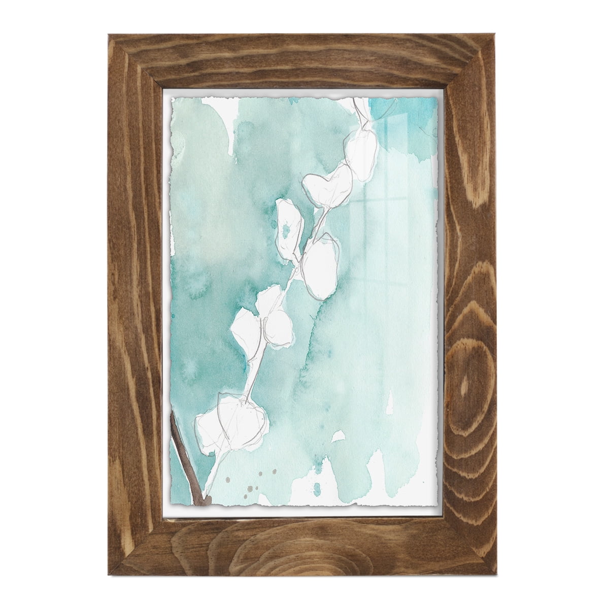 Ginkgo on Dusty Teal V - Framed Print w/glass - Walnut