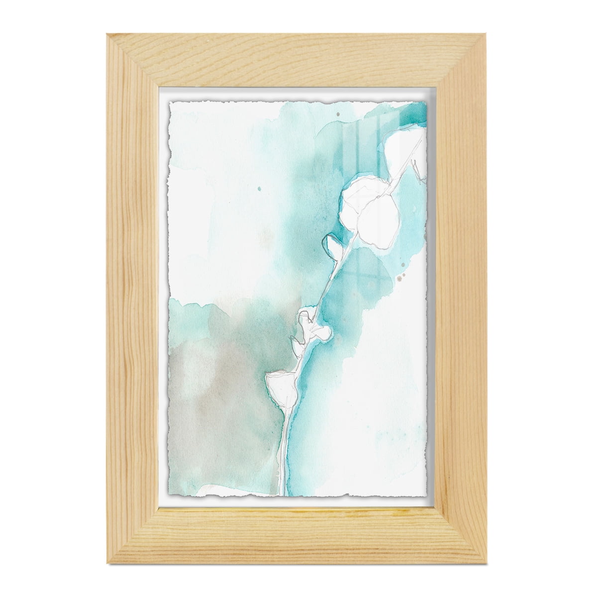 Ginkgo on Dusty Teal VII - Framed Print w/glass - Natural Wood