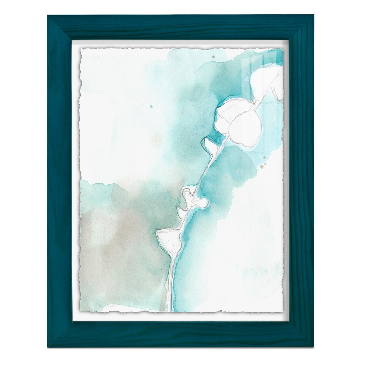 Ginkgo on Dusty Teal VII - Framed Print w/glass - Ocean Blue