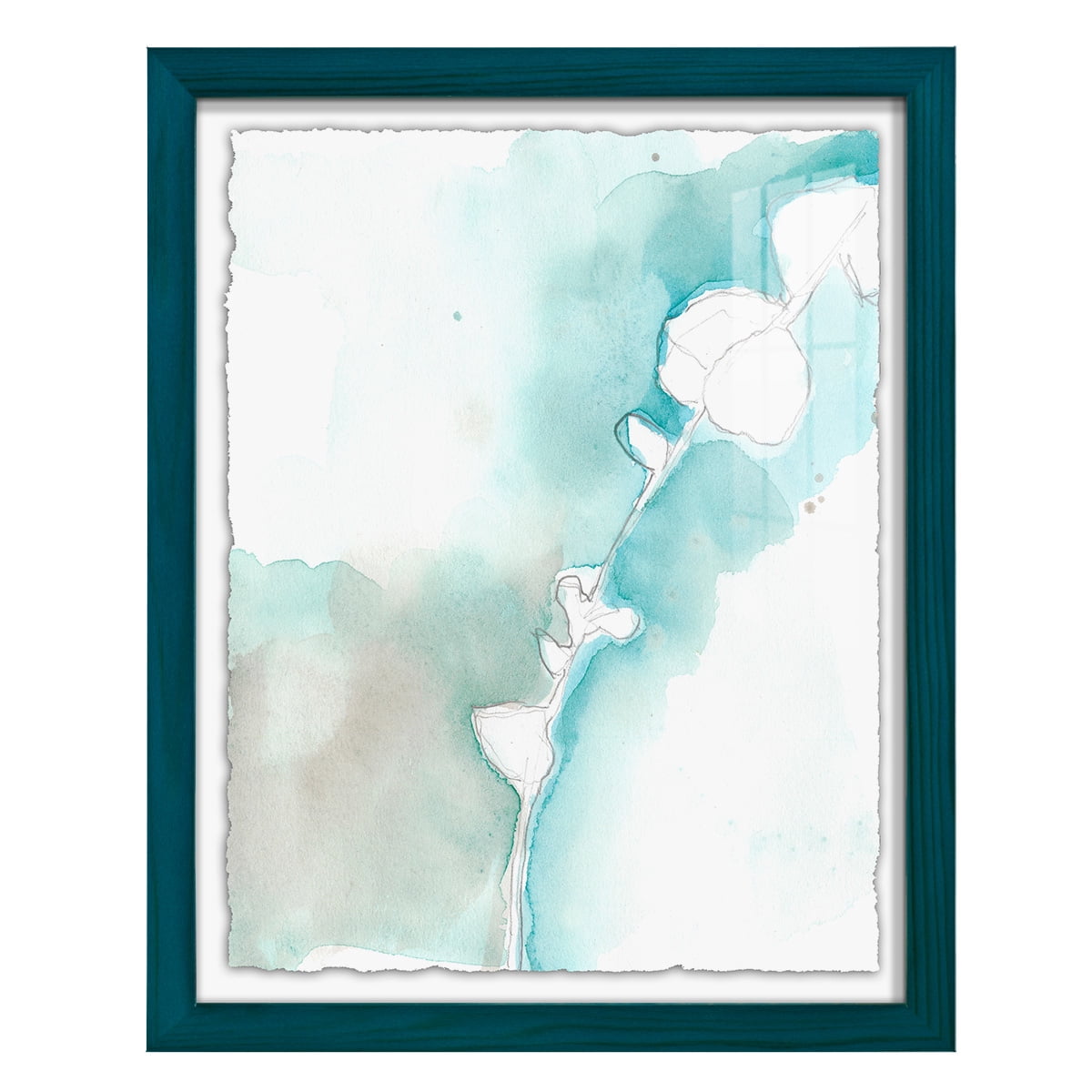Ginkgo on Dusty Teal VII - Framed Print w/glass - Ocean Blue