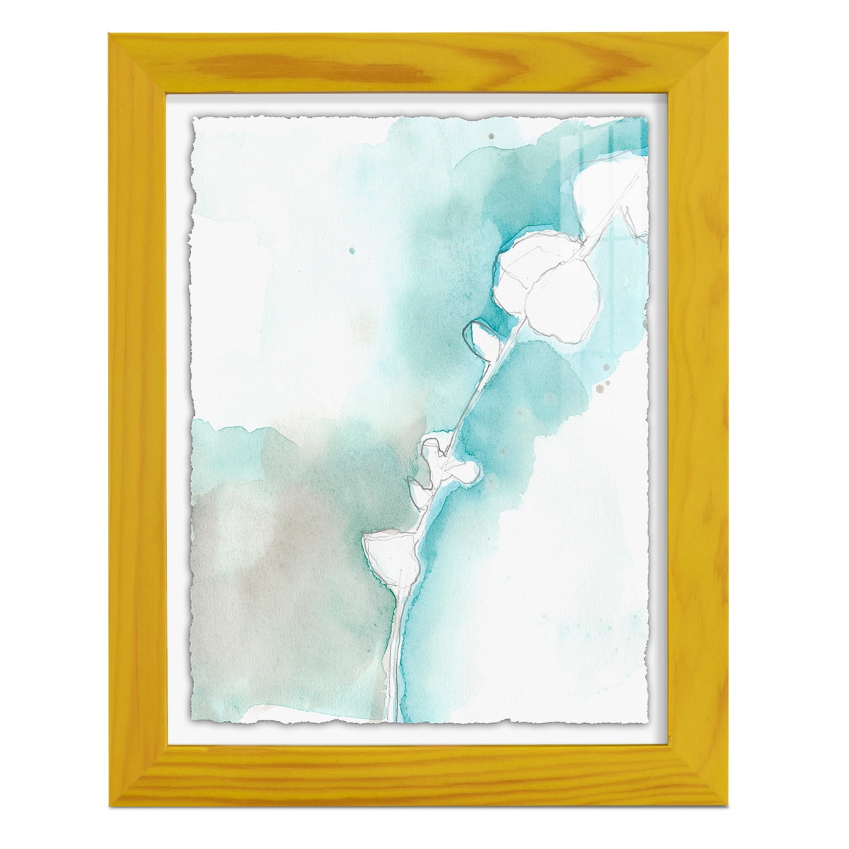 Ginkgo on Dusty Teal VII - Framed Print w/glass - Sunflower Yellow