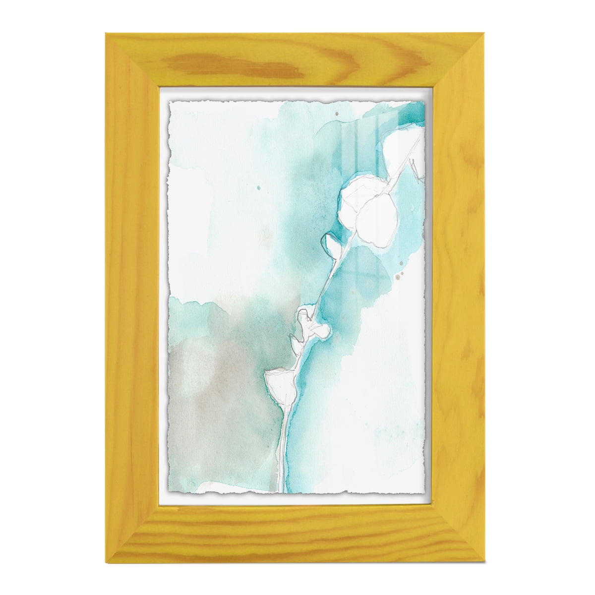 Ginkgo on Dusty Teal VII - Framed Print w/glass - Sunflower Yellow
