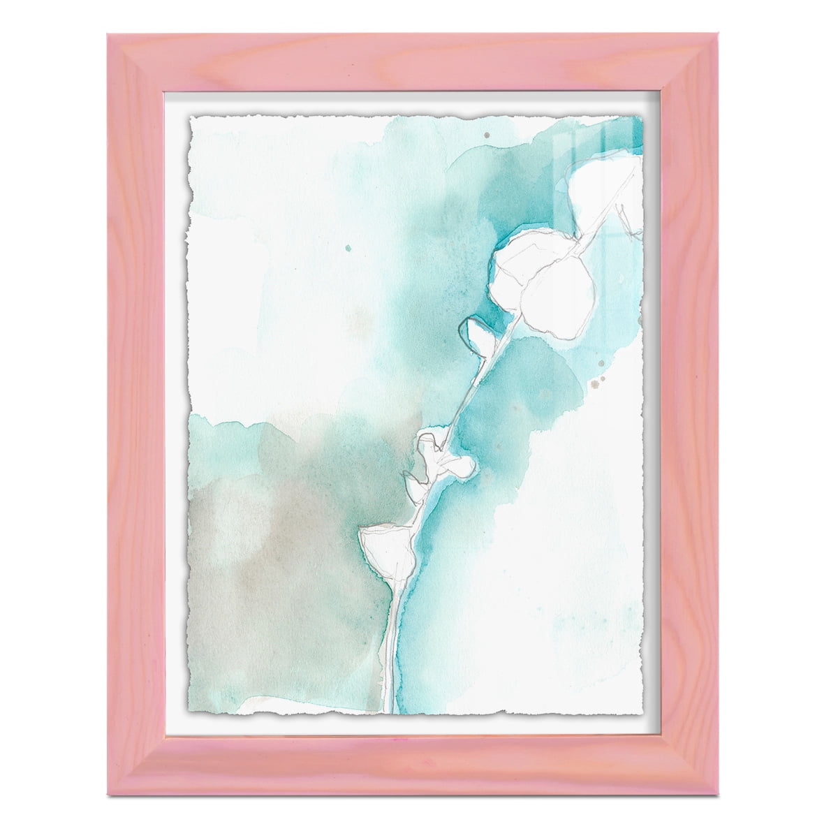 Ginkgo on Dusty Teal VII - Framed Print w/glass - Sunset Pink