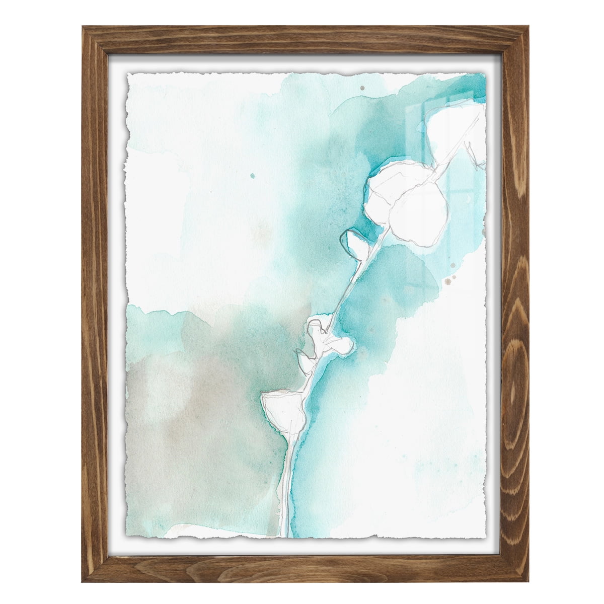Ginkgo on Dusty Teal VII - Framed Print w/glass - Walnut