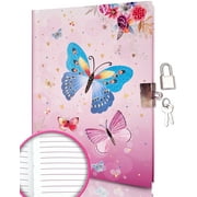 Ginmlyda Secret Diary with Lock and Keys for Friends, 7x5.3 Inches 160 Lined Pages Butterfly Secret Journal for Students Notebook with Padlock & Keys for Writin
