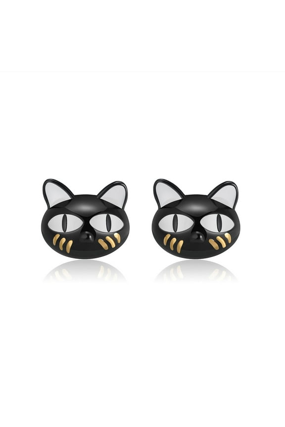 Ginny Black Cat Kitty Stud Earrings for Women Sterling Silver Ginger Lyne Collection