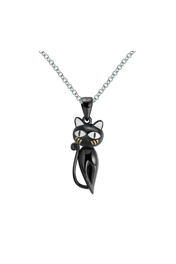 Ginny Black Cat Necklace for Women Kitty Pendant Sterling Silver Ginger Lyne Collection