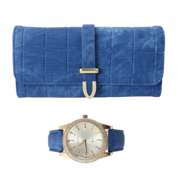 Gino Milano Women's Luxury Watch & Matching Leather Wallet Set – Elegant Gold Timepiece with Stylish Tri-Fold Clutch