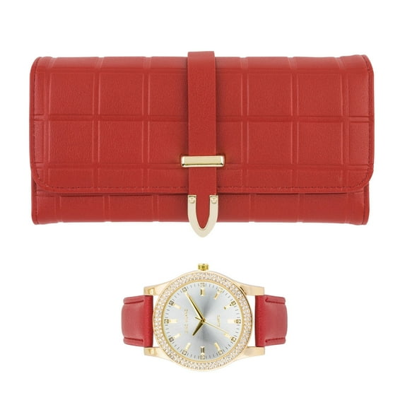 Gino Milano Women's Luxury Watch & Matching Leather Wallet Set – Elegant Gold Timepiece with Stylish Tri-Fold Clutch