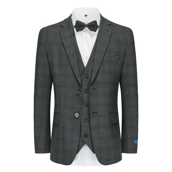 Gino Vitale 3-Piece Slim Fit Stretch Grey Navy Plaid Suit