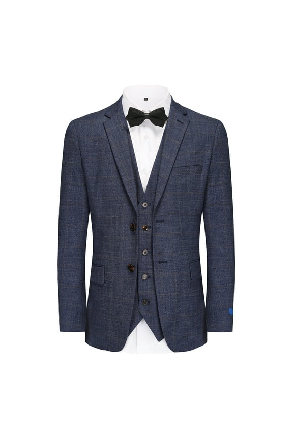 3-Piece Slim Fit Stretch Navy Plaid Suit