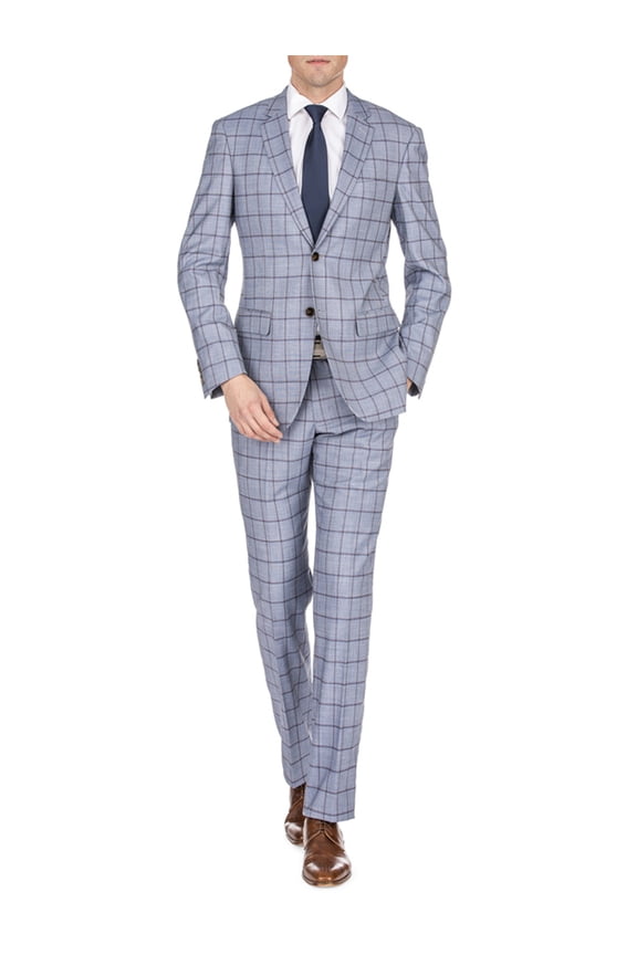 Men's 2 Piece Slim Fit Windowpane Checked Plaid S