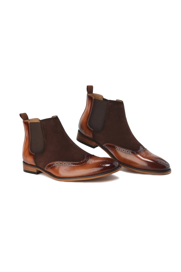 Men's Wingtip Brogue Two-Tone Chelsea Boots 