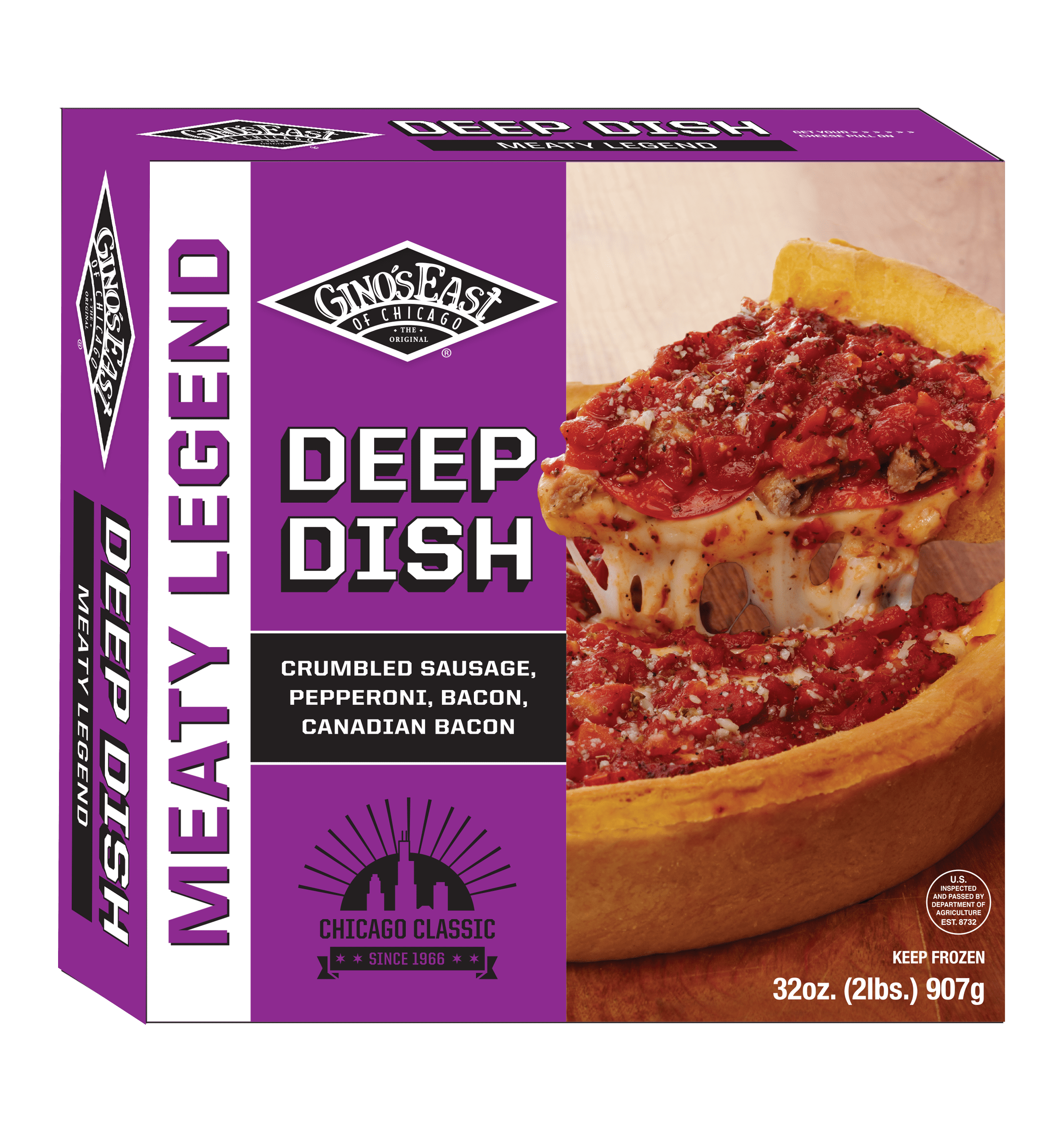Gino's East Deep Dish Meat Lovers Frozen Pizza, Marinara Sauce, Box