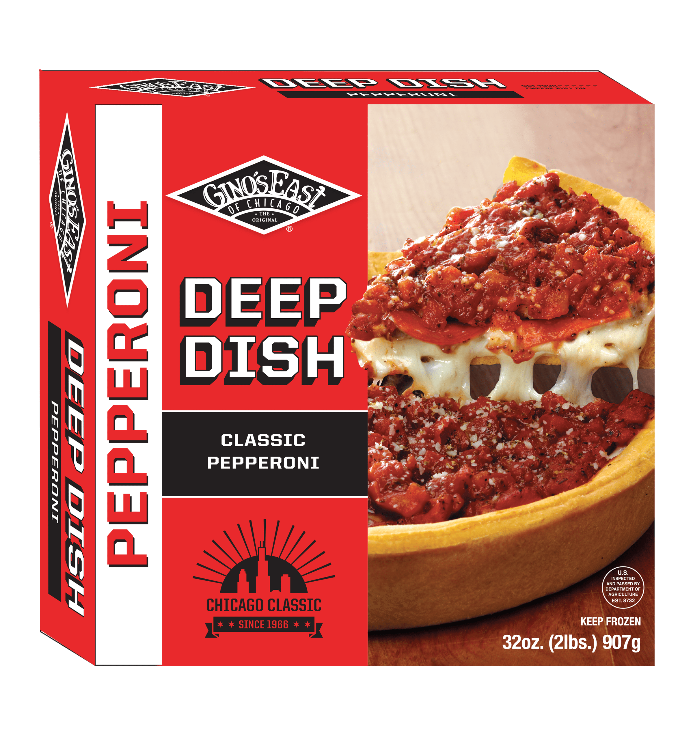 Gino's East Deep Dish Pepperoni Frozen Pizza, Marinara Sauce, Box, 32oz