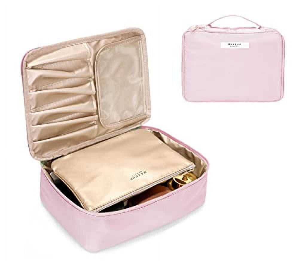 Ginsco Travel makeup bag with brush holder, 2Pcs large cosmetic bag Travel Makeup Organizer