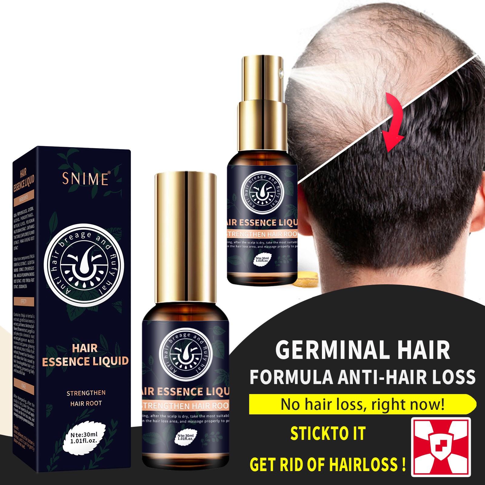 Ginseng, Ginger, Black Semen Sesami Nigrum Essence Hair 30ml, Withstand