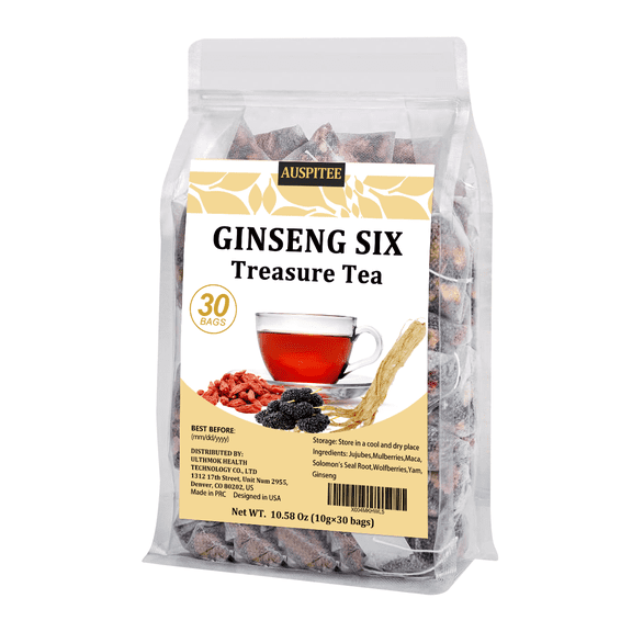 AUSPITEE Kidney Tea Ginseng Tea Bags Traditional Chinese Tea Mulberries Wolfberries 7 Natural Ingredients Formula(10g*30bags)
