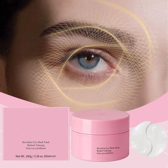 Ginseng & Retinol Eye Mask Patches, Brightening Firming Moisturizing Treatment for Dark Circles & Fine Lines, 60 Count