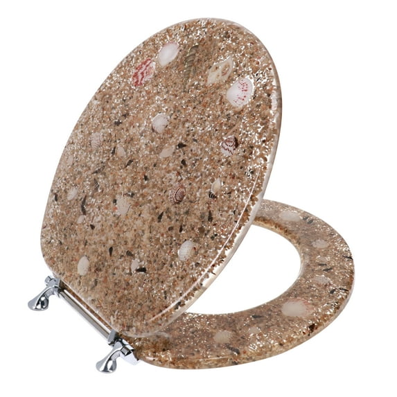 Ginsey Round Resin Decorative Toilet Seat with Chrome Hinges, Sea Isle