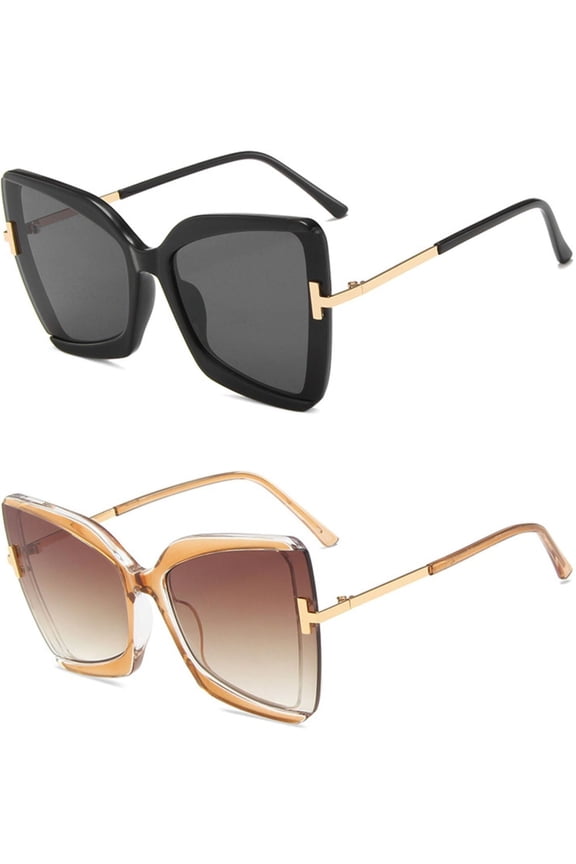 2 Packs Oversized Square Cat Eye Sunglasses for Women, Trendy Big Frame Womens Sunglasses