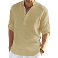 thumbnail image 1 of Ginsiom Men's Cotton Linen Shirt Long Sleeve Henley Shirts Hippie Beach T Shirts for Men, 1 of 5