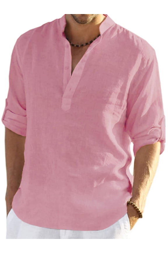 Men's Cotton Linen Shirt Long Sleeve Henley Shirts Hippie Beach T Shirts for Men