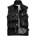 thumbnail image 1 of Ginsiom Mens Denim Vest Sleeveless Slim Fit Ripped Retro Jean Vest Jacket, 1 of 5