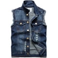 thumbnail image 1 of Ginsiom Mens Denim Vest Sleeveless Slim Fit Ripped Retro Jean Vest Jacket, 1 of 5