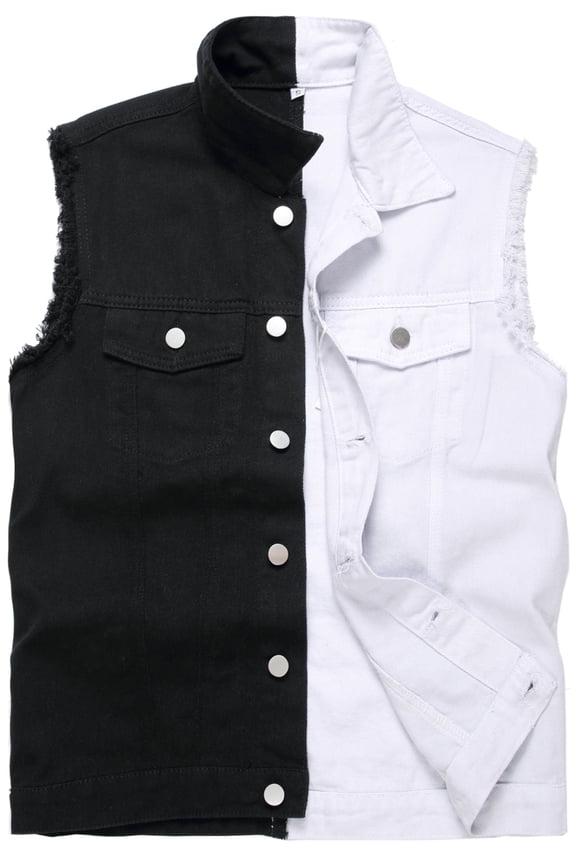 Mens Denim Vest Sleeveless Slim Fit Ripped Retro Jean Vest Jacket