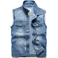 thumbnail image 1 of Ginsiom Mens Denim Vest Sleeveless Slim Fit Ripped Retro Jean Vest Jacket, 1 of 5
