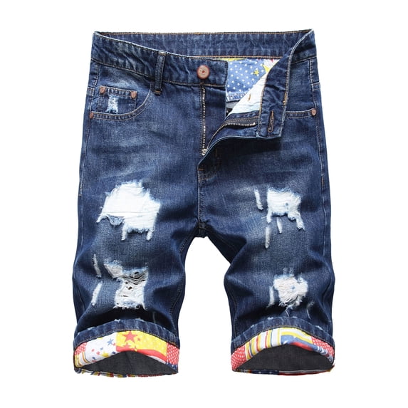 Ginsiom Mens Jean Shorts Fashion Ripped Slim Rolled Denim Shorts