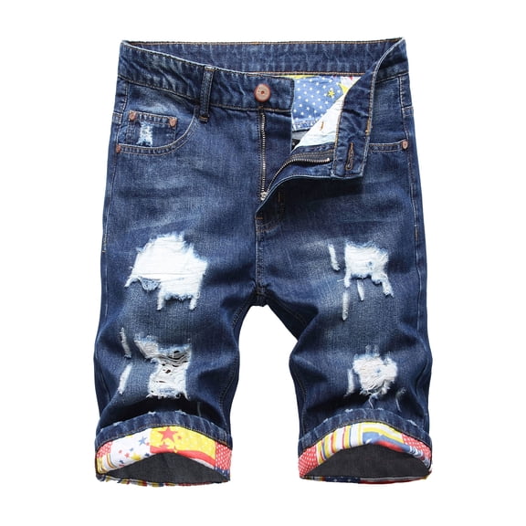 Ginsiom Mens Jean Shorts Fashion Ripped Slim Rolled Denim Shorts