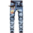 thumbnail image 1 of Ginsiom Mens Jeans Slim Fit Stretch Skinny Straight Leg Printed Denim Pants, 1 of 6