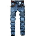thumbnail image 1 of Ginsiom Mens Jeans Stretch Fit Destroyed Straight Biker Denim Pants, 1 of 6