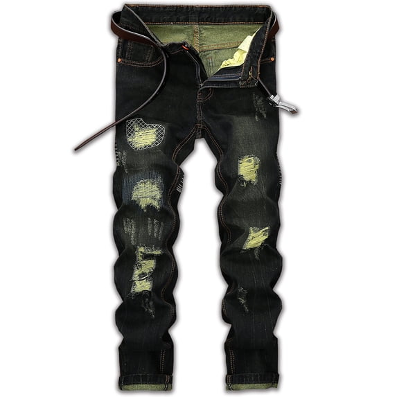 Ginsiom Mens Slim Fit Ripped Jeans Distressed Printed Denim Pants