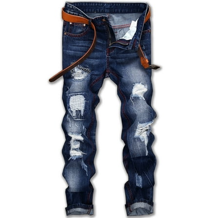 Ginsiom Mens Slim Fit Ripped Jeans Distressed Printed Denim Pants