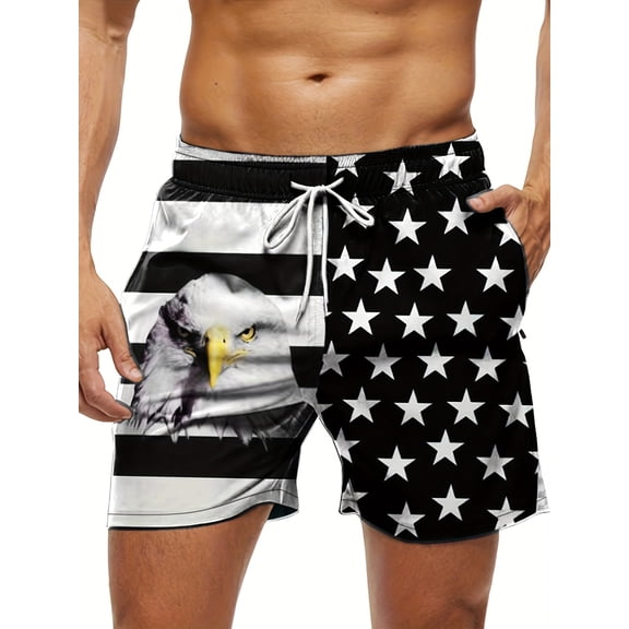 Ginsiom Mens Swim Trunks American Flag Quick Dry Board Shorts Swimwear Beach Shorts