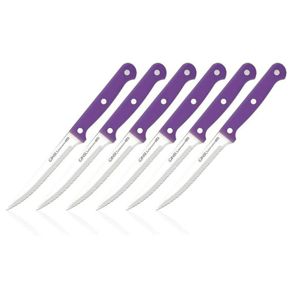 Ginsu Essential Dishwasher Safe 6 Piece Steak Knife Set, Purple