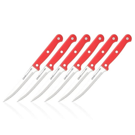 Ginsu Essential Dishwasher Safe 6 Piece Steak Knife Set, Red