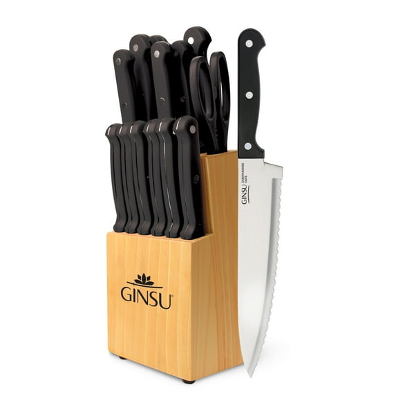 Ginsu®Kiso® 14 Piece Black Set with Wood Block