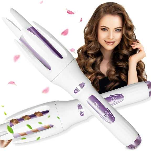 Gintenco Automatic Curler for Long Hair,Automatic Curling Iron with 4 Temperature,Dual Voltage Rotating Curling Iron ,Automatic Shut-Off, Anti-Scald, Fast Heating for Hair Styling White