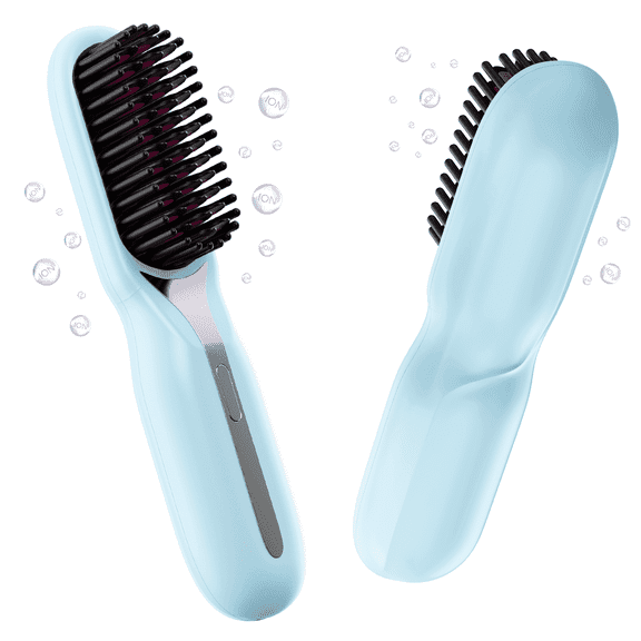 Clearance Gintenco Cordless Hair Straightener, Ceramic Mini Hair Straightener Brush, Anti-scald design, Temperature Control and LED Display for Women, Blue.