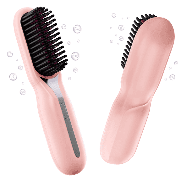 Gintenco Cordless Hair Straightener, Ceramic Mini Hair Straightener Brush, Anti-scald design, Temperature Control and LED Display for Women, Pink.