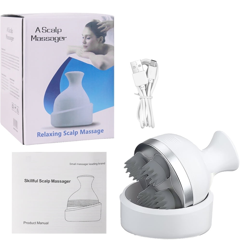 Gintenco Electric Head Massager Cordless Scalp Massager with 76 Kneading Massage Nodes, Handheld Portable Scalp Massager for Stress Relief